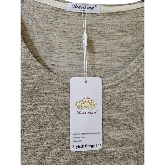 Bearsland Maternity XL Nursing Top Long Sleeve Oatmeal Layered Stretch F11.1 - Picture 3 of 13
